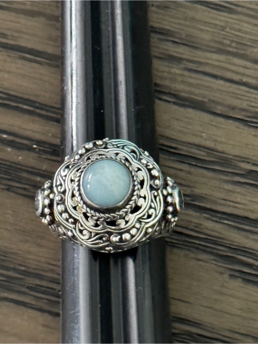 Sarda 925 Sterling Silver Blue Stone Scrollwork Ring Size 7.25 – 10.5g